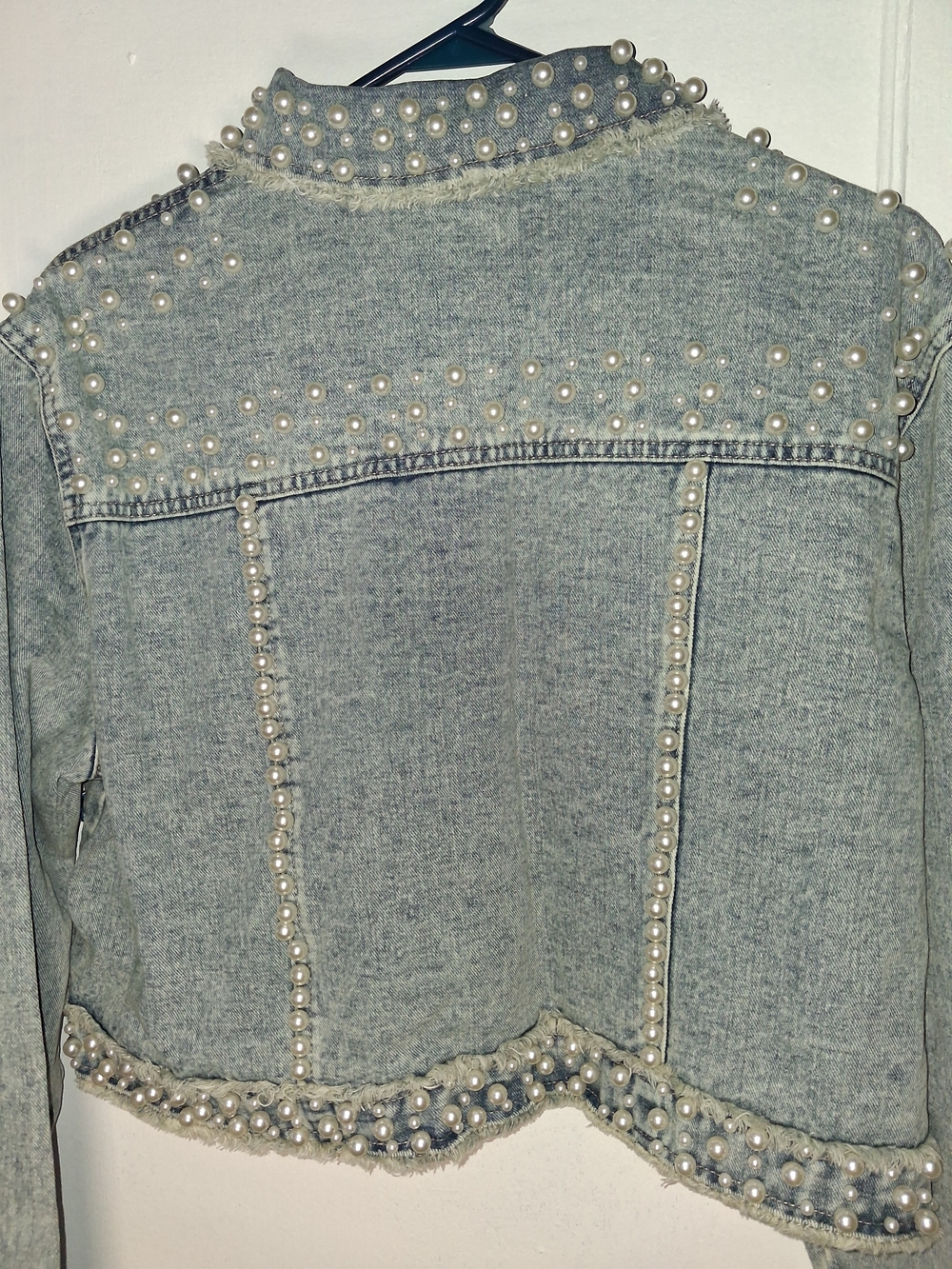 Handmade Embellished Cropped Denim Jacket with Pearls & Multicolor Gems Boutique - Picture 5 of 7